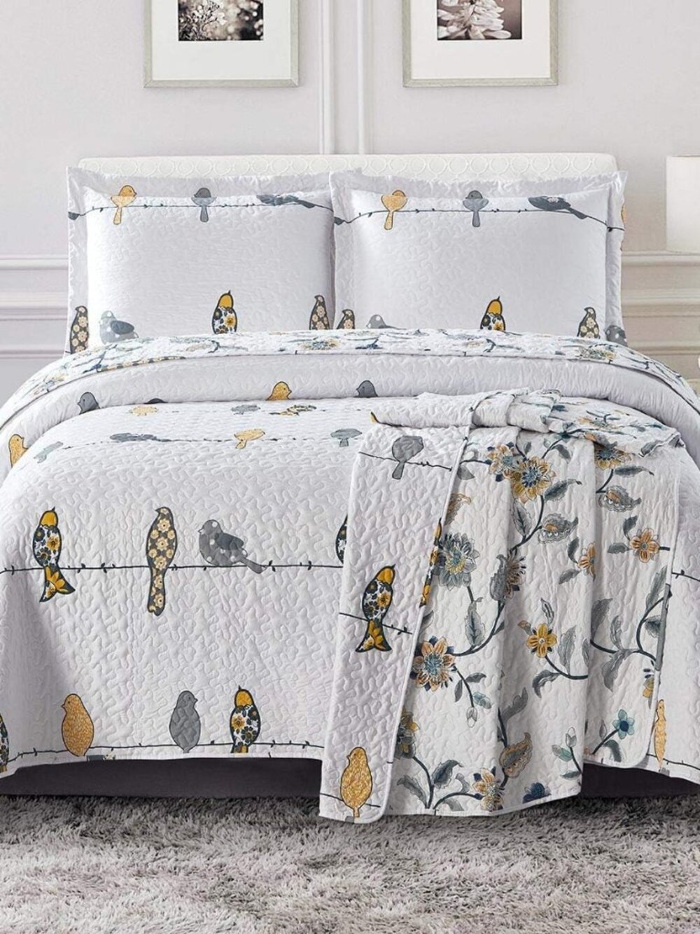 Royal Hotel Ayat Birds Oversized Coverlet Set Queen Size – Luxury Queen Quilt Be